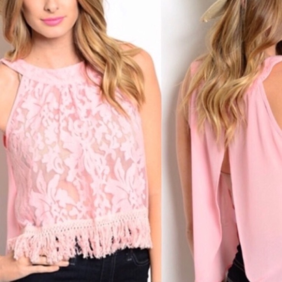 Be.you.tiful semi sheer lace open top pink S - Picture 2 of 7